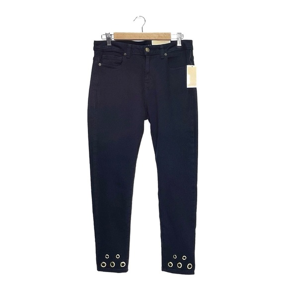 Michael Kors Izzy Skinny Jeans Dark Blue Size 8 Mid Rise Grommets New NWT - Picture 1 of 7